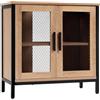 eSituro Mobile da Bagno Sottolavabo Industriale, Armadietto da Bagno con 2 Scomparti, Ante a Rete e Maniglie in Metallo, Gambe Rialzate, Rovere Chiaro e Nero, in Legno e Metallo, 60x30x60cm