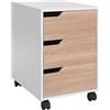 HOMCOM Cassettiera da Ufficio Portadocumenti a 3 Cassetti con Maniglie a Scomparsa, Armadietto da Ufficio a 4 Ruote in Legno e Metallo, 40x50x57.5 cm, Legno e Bianco
