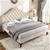 TOBIDOEN Letto matrimoniale imbottito 140 x 190 cm con rete a doghe, testiera imbottita regolabile in altezza, con classica imbottitura a bottoni, piedini stabili alti, letto imbottito per adulti e adolescenti