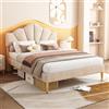 Idemon Velluto, letto imbottito, letto a conchiglia con gambe in ferro dorato, testiera regolabile in altezza, rete a doghe in legno (beige, 140 x 200 cm), WF311404