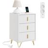 SoBuy Comodino con stazione di ricarica e 3 cassetti, 40x40x63,5 cm