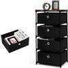 KOMFOTTEU Cassettiera con 4 Cassetti Estraibili e Pieghevoli, Cassettiera Camera da Letto in Tessuto, Struttura in Metallo, Armadietto per Soggiorno, Ufficio, Studio, 42 x 32 x 84,5 cm (Nero)