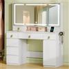 Hzuaneri Toeletta da Trucco Grande con Illuminazione a LED, con Presa e Porta Asciugacapelli, 3 Colori, Luminosità Regolabile, Tavolo da Trucco con Specchio, 8 Cassetti 1 Armadietti, Bianco DT42003XEU