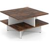 LIFEZEAL Tavolino Salotto, Tavolino da Caffè, Soggiorno, a 2 Ripiani e 4 Scomparti, Coffee Table, Salvaspazio, Stile Industriale, Basso, Quadrato, in Legno Ispessito, Max 90 kg, 60x60x33 cm, Marrone