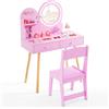 RELAX4LIFE Toeletta Trucco per Bambina con Luci LED a 2 Colori, Specchiera Trucco con Sgabello, Specchio Acrilico, Postazione Trucco in Legno per Bambini 3+ Anni (Rosa)