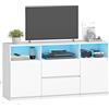 Hzuaneri Mobile TV, Luci LED, 147 x 40 x 76 cm Bianco | 3 Scomparti Aperti, Tavolino Porta TV fino a 65 Pollici, con 2 Cassetti, 2 Gabinetto, Soggiorno, Camera da Letto, TV17003XEU