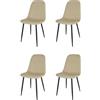 KEKOHOME Set 4 sedie sala da pranzo SOLE gambe in acciaio nero opaco, tessuto canapa