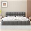 DAHUEN Letto imbottito Bubble 140x200, letto matrimoniale con rete a doghe e morbida testiera, letto basso con bordo imbottito, letto per ragazzi con testiera, in lino, senza materasso (Grigio
