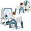 RELAX4LIFE Set di Tavolo con Libreria e Lavagna e Sedia per Bambini, Lavagna Magnetica Cancellabile con Altezza Regolabile, Tavolo Ribaltabile e Stoccaggio Ampio con Sedia (Blu)