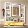 ChromaCasa Specchio Bagno Contenitore con 3 Colori Luce e 2 AC/3 USB, Armadio Specchio Bagno con Deumidificazione con 1 Tocco e Funzione di Memoria, 90x80x16 cm con Mensola Regolabile, Bianco