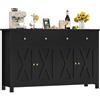 FirFurd Larga 140cm Mobile Cucina, Credenza Cucina con 2 Cassetti e 4 Ante, Moderno Buffet Mobile con Ripiani Regolabili e Rimovibile, Per Cucina, Sala da Pranzo, Soggiorno, 140x40x89cm (Nero)