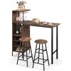 RELAX4LIFE Set di Tavolo con 2 Sedie con Porta Bottiglie da Vino, Portacalici, 4 Ripiani, Salvaspazio, Per Balcone, Cucina, Soggiorno, in Legno e Metallo,120 x 40 x 121,5 cm (Marrone)