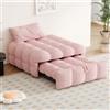 Gelukueub Letto imbottito, 2 in 1 poggiapiedi, divano letto estensibile, letto singolo, letto Puffy, tessuto Teddy, Rosa