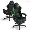 Ferghana Sedia Gaming,Sedia da Gaming Ergonomic,Sedia Gamer con Cuscino Lombare Massaggio，Poggiatesta，Poggiapiedi，Reclinabile，Professionale Sedia da Ufficio Gaming (Verde,Pelle PVC)
