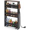 RELAX4LIFE Carrello Portaoggetti Ultra Sottile a 4 Ripiani 13cm/20cm con Ruote 360° e Freni, Salvaspazio e Stretto per Cucina, Bagno (Marrone+Nero, 48x13x81 cm-Prese Multiple)