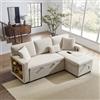 Wyibwy Divano angolare a L con porta USB e ripiano integrato,divano letto a 3 posti con letto estensibile, divano trasformabile con vano contenitore,tessuto oxford, per soggiorno,Beige