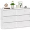HOMCOM Comò a 6 cassetti, comò da camera da letto, cassettiera per soggiorno, ufficio, corridoio, stile moderno, antiribaltamento, 112x34x75 cm, bianco lucido