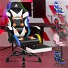 ALFORDSON Sedia Gaming con Massaggiante e Luci LED,Sedia Ergonomica Gamer per Scrivania,Poltrona Regolabile in Altezza con Supporto Lombare Poggiatesta,Schienale Regolabile 90-150°, Similpelle(Bianca)