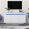 Azkoeesy Credenza Mobile TV da Soggiorno 140cm con Illuminazione LED Integrata, Bianco Lucido, 2 Ante Battenti e 3 Cassetti, Buffet Moderno Salvaspazio, 140x35x72,5 cm
