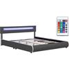 Juskys Letto imbottito Sevilla 180x200 cm con illuminazione LED, rete a doghe e testiera - Legno e pelle sintetica - 16 impostazioni di colore e telecomando - Letto matrimoniale - Grigio