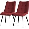 ML DESIGN modern living ML-Design Set di 2 Sedie per Sala da Pranzo Rosso Poltrona da Soggiorno con Rivestimento in Tessuto e Gambe in Metallo Nero Sedia da Cucina con Schienale Poltrone Imbottite per Ufficio