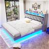 Wyibwy Letto matrimoniale 180 x 200 cm, con prese e illuminazione LED, testiera imbottita con contenitore, letto una piazza e mezza, gambe extra larghe, design letto sospeso, velluto, grigio