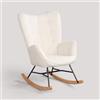 MEUBLE COSY Poltrona Sedia a Dondolo Imbottita Relax Chaise Salotto con Braccioli Schienale Alto per Soggiorno Cameretta in Tessuto Bouclé con Gambe in Legno, Beige