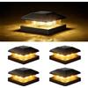 VOLISUN Set di 4 luci solari da 10 x 10 cm per pali di recinzione da esterno con luce bianca calda, luci solari impermeabili per pali in vinile e legno per decorazione di recinzioni