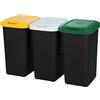 Tontarelli Inde Set 3 bidoni per il riciclaggio da 75 litri in totale realizzati in plastica 79 x 33 x 48 cm, nero, 77 x 32 x 47,5