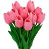 VaryFloral 10 Pezzi Tulipani Finti Fiori Artificiali Rosa Scuro Tulipani Finti Realistici Lattice PU Fiori Finti per Decorazioni Bouquet Sposa Fiori Decorativi Tulipano per Matrimonio Stanza Famiglia