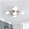PTLYE Plafoniera a LED nordica Lampadario Circolare con Paralume in Metallo Lampadario a semincasso Lampadario Moderno in Legno per Camera da Letto - Macaron Bianco 5 luci