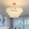 PTLYE Lampadario a Conchiglia in Vetro Trasparente a Coste Nordic Schoolhouse, Grande lampadario a Tamburo con Ombra, Rotondo, Boho, costiero, per Sala da Pranzo, Lampada a Sospensione Moderna Sca