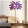 CIYEFHSEF Lampada da terra /in piuma di struzzo naturale piantana per arredamento camera letto ragazza, luce terra con finitura oro, luce d'atmosfera 3 temperature colore con interruttore pedale (Viola )
