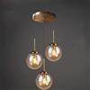 DLSixYi Lampadario industriale vintage in ottone a 3 luci Trasparente/Grigio fumé/Ambra Lampada a sospensione a sfera in vetro Cluster E27 Lampada a sospensione per soggiorno con isola cucina
