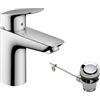 hansgrohe Logis Miscelatore monocomando lavabo 100 con tirante in metallo, cromo, 71171000