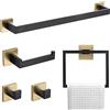 TNOMS - Set di 5 accessori da bagno in acciaio inox nero e oro, barra porta asciugamani da parete, 60 cm