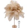 TTOCAR Lampada con piume, lampada da tavolo con piume, lampada da tavolo decorativa, 30 piume, luce ricaricabile USB, luce da scrivania con controllo touch, batteria integrata (marrone chiaro)
