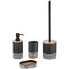 BM Set Accessori Bagno 4 Pezzi in Resina e Bambù - Dispenser Sapone, Portaspazzolino, Portasapone, Porta Scopino WC - Design Moderno ed Elegante per un Bagno Ordinato e Raffinato