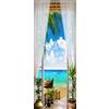A.Monamour Adesivo Porta Autoadesiva Terrazza Vista Mare Con Tenda In Voile Bianco Spiaggia Sabbiosa Vinile PVC Adesivi per Porte 3D Pellicola Adesiva Poster Sticker Murale Parete Carta da Parati
