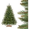 FairyTrees Albero di Natale artificiale FairyTrees 120cm Abete Rosso/Peccio naturale con supporto in legno | Abete di Natale artificiale con tronco verde | Facile da Montare | Prodotto in EU