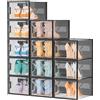 SIMPDIY 12 pcs Scatole per Scarpe,Scatole Portascarpe in Plastica Trasparenti impilabili, Contenitori Portascarpe con Coperchi per donna/uomo (35x25x18.7cm)