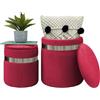IlGruppone Set di 2 Pouf Contenitori in Velluto Design Moderno Poggiapiedi,Tondo con Coperchio Rimovibile e Seduta Imbottita - Bordeaux