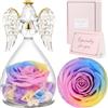 Sunia Rosa Eterna Regalo Donna, Rosa Stabilizzata Vera in Angel Cupola Regalo Mamma, Angelo Figurine di Vetro Regalo Nonna, Regalo Donna Compleanno, Regali Natale San Valentino Festa della Mamma