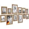 PHOTOLINI Cornici in legno in look rovere, set di 12 cornici per foto in vero legno rustico, con vetro, 10x15 a 20x30 cm, da parete, accessori extra - aspetto legno naturale di deriva