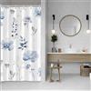 ASDCXZ Tenda da doccia a fiori, 90 x 180 cm, primavera, acquerello, blu, grigio, fiori, foglie bianche, per bagno, lavabile, sottile, in poliestere, impermeabile, per vasca da bagno con 6 ganci
