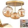 hofstein Lampada da soffitto Zernez in metallo/vetro oro/ambra, design retrò/vintage, paralumi in vetro (Ø 19,5 cm; 22 cm; 14 cm), 3 x E14, senza lampadine