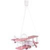 IPP Lampadario a Sospensione per Cameretta Bimbi, Lampada Aereo in Legno Colorato, 45x42 cm (Bianco - Rosa)