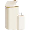 SONGMICS Cesto Portabiancheria con Coperchio, Cesta Porta Biancheria Sporca, Sacco Interno Rimovibile, Telaio in Bambù, Lavanderia Camera da Letto, 100 L, Bianco Crema LCB531WD01