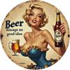 Gentinap Targa rotonda in latta a tema birra, stile vintage, per casa, bar, giardino, decorazione da parete, poster in metallo, 20 x 20 cm