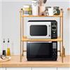 LANTUS - Scaffale per microonde, 3 ripiani in bambù, con 4 ganci e supporto per tagliere, supporto multifunzionale in legno, per cucina, 52 x 37 x 65 cm, 3 strati